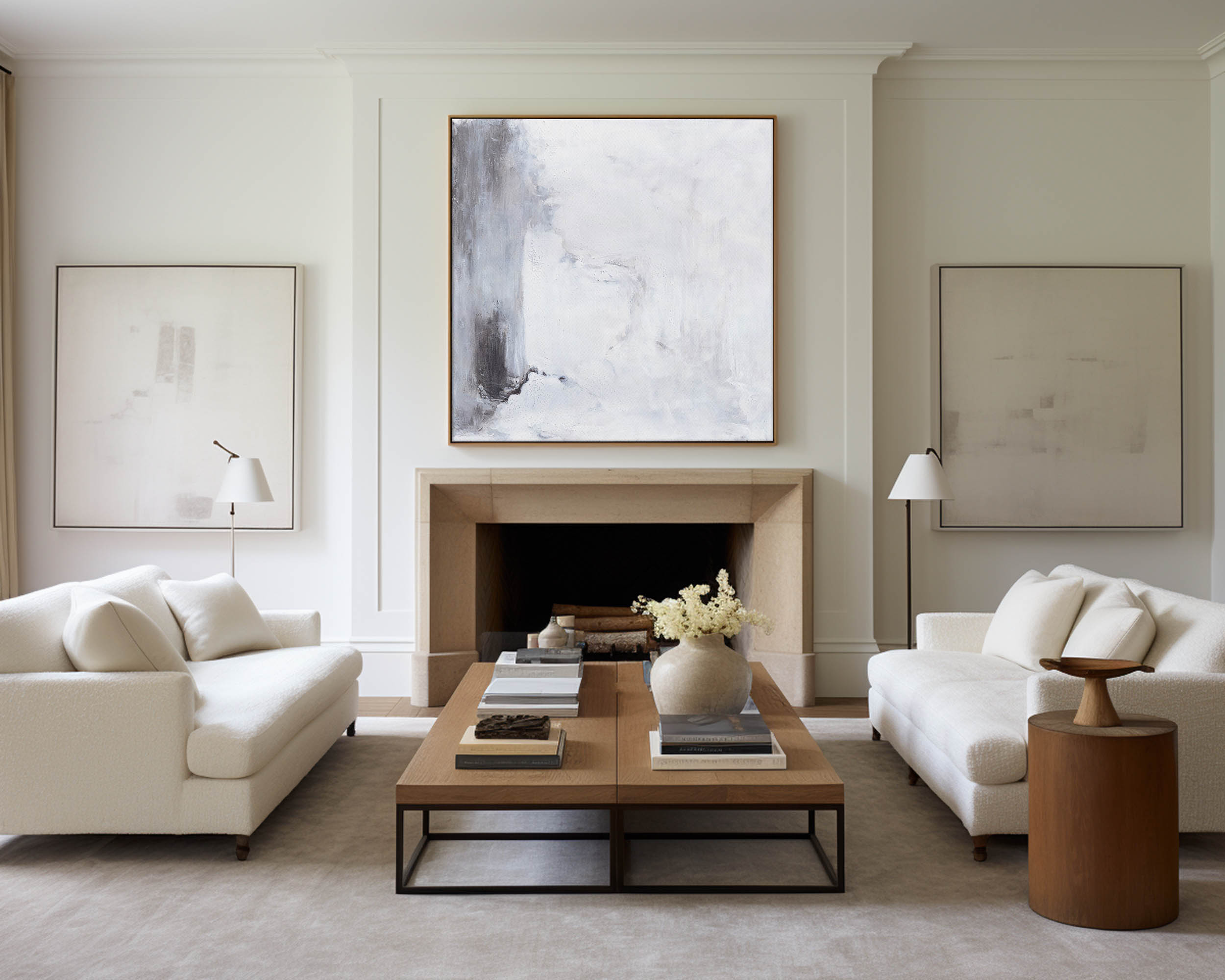 Gesy White Minimalist Abstract Minimalist Painting #ABAS06