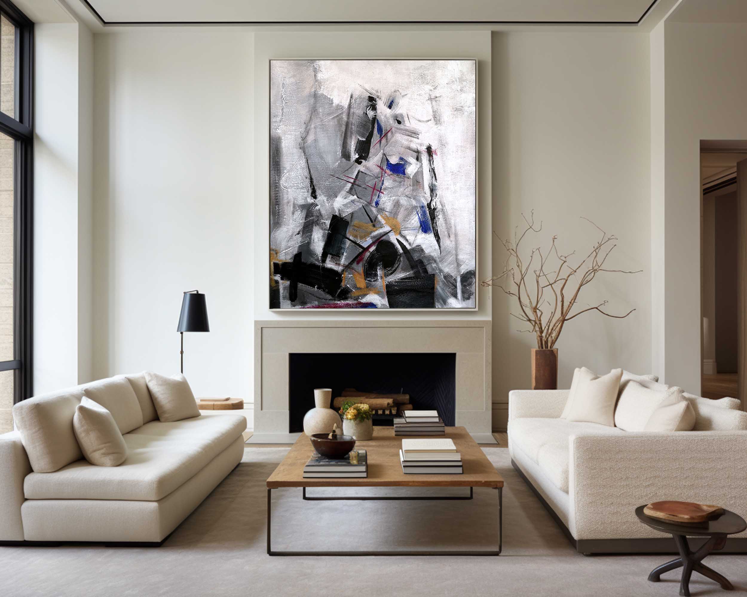 Black White Abstract Painting #ABAV03