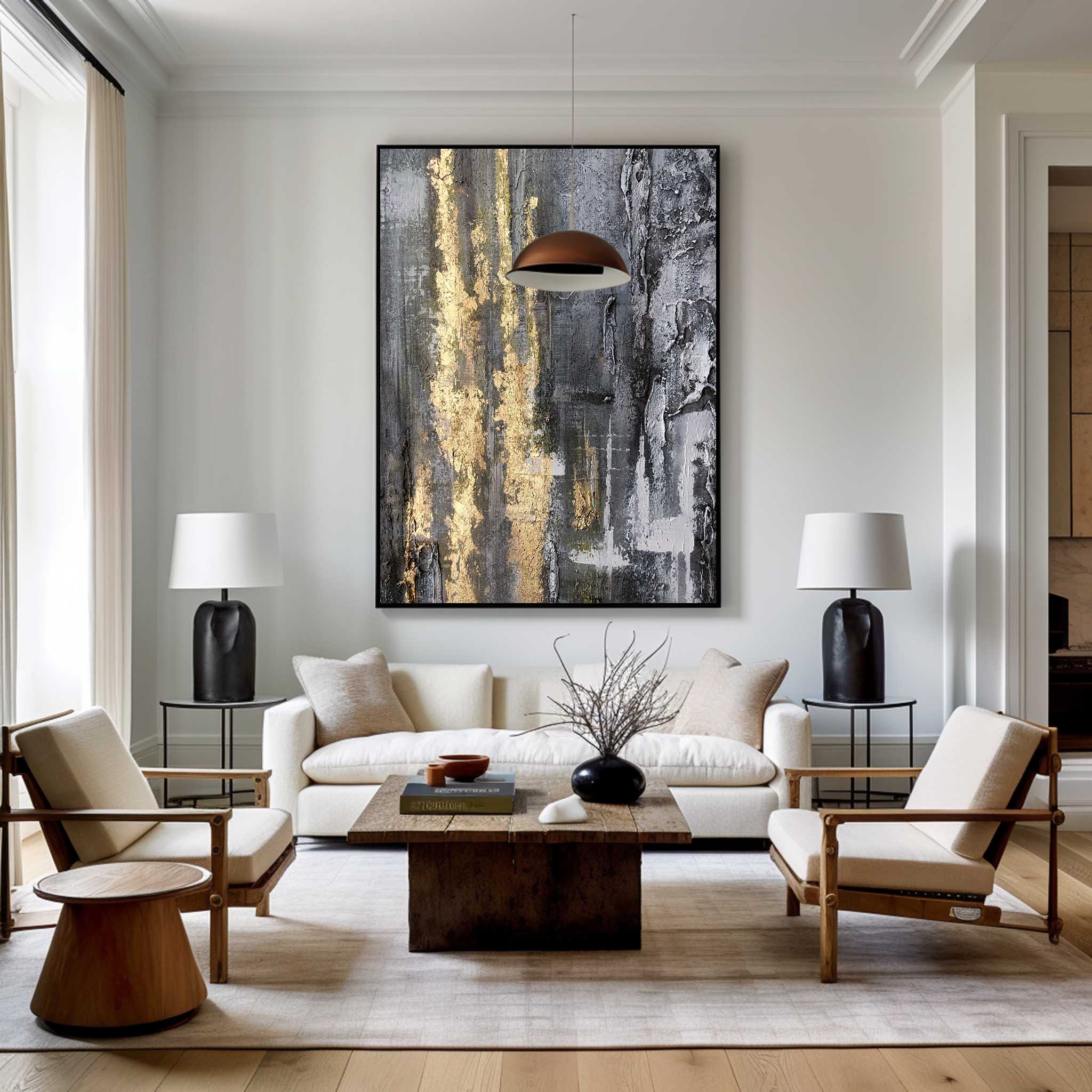 Gold Grey Abstract Painting #ABAV76