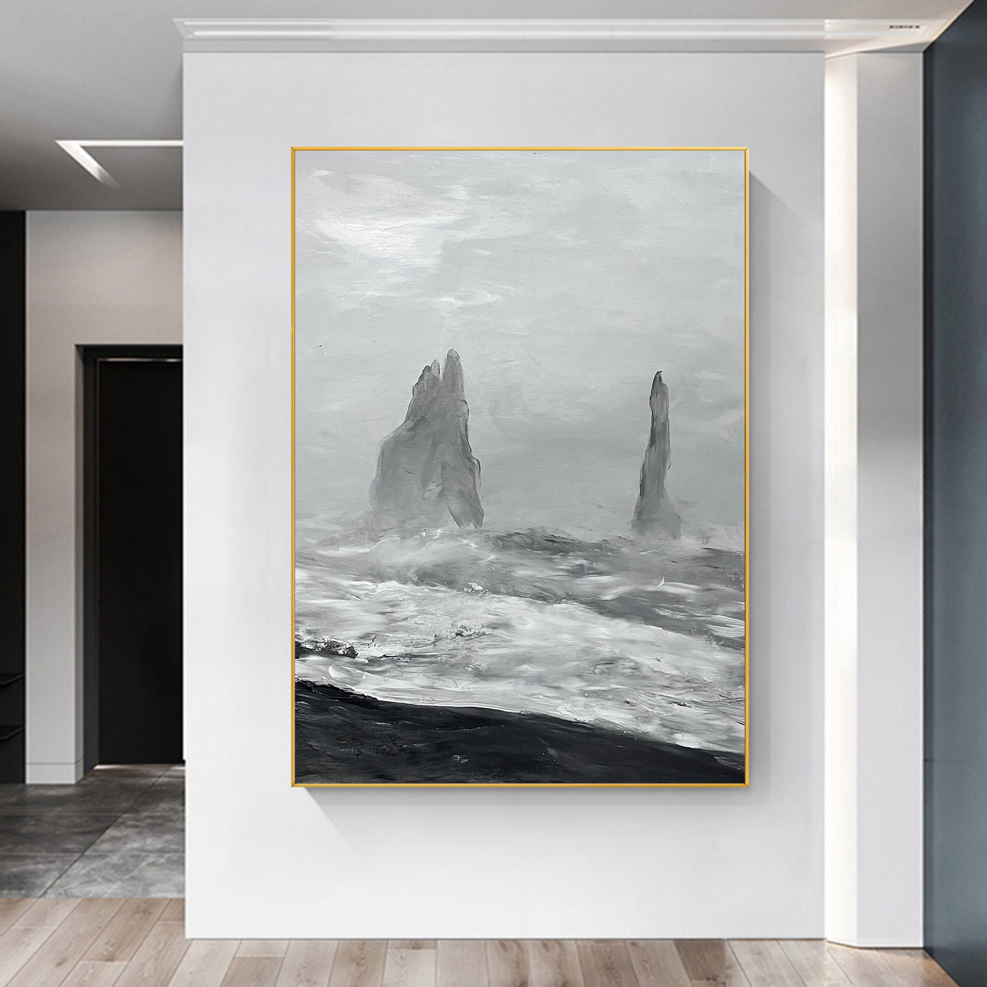 Black And White Seascape Painting #ABSV23