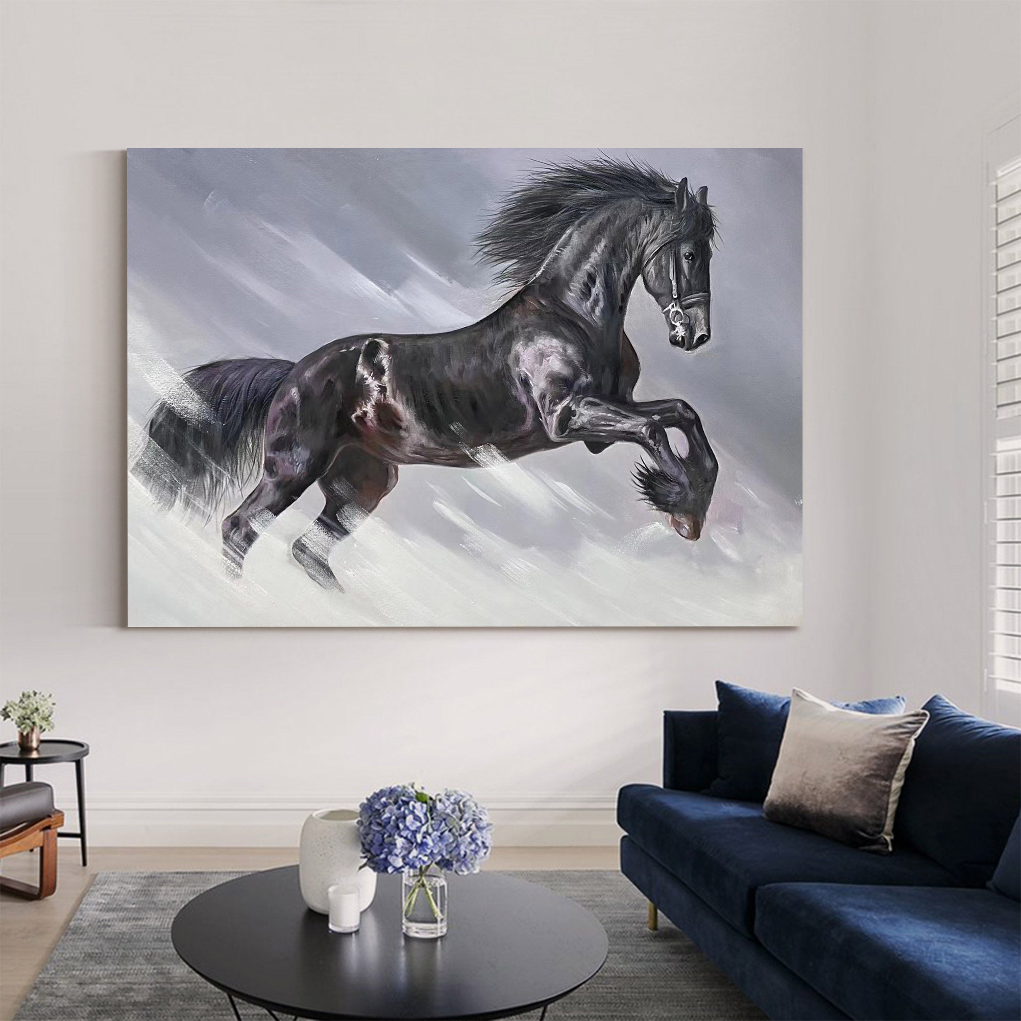 Running Black Horse Painting #ANH41