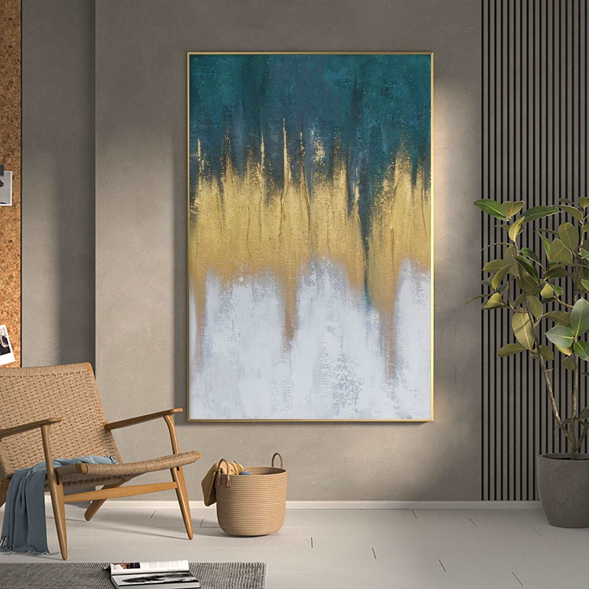 Abstract Blue And Gold Painting #ABAV157