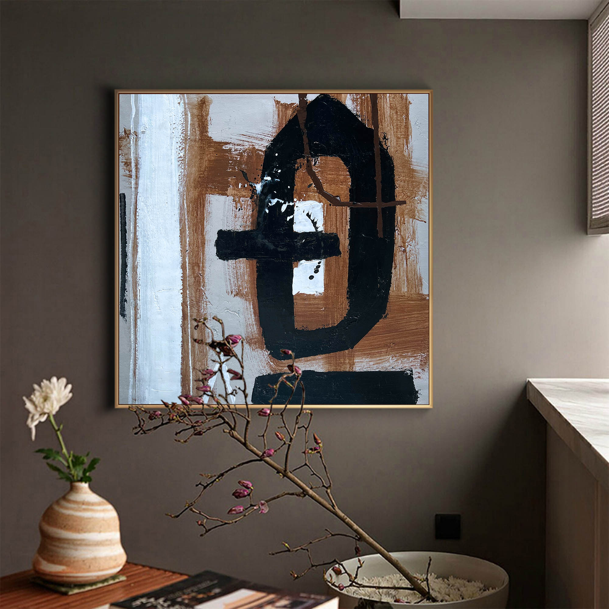 Black And Brown Abstract Painting #ABAS75