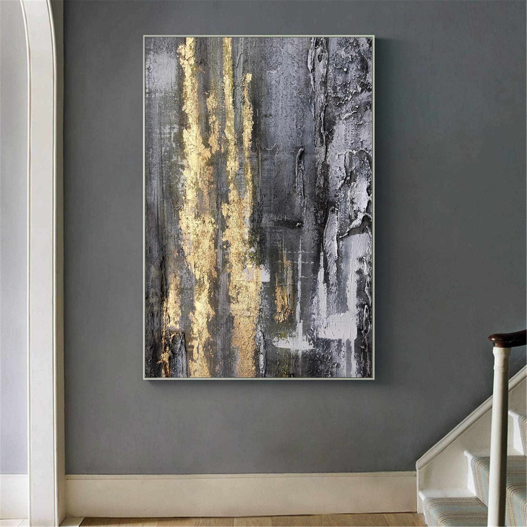 Gold Grey Abstract Painting #ABAV76