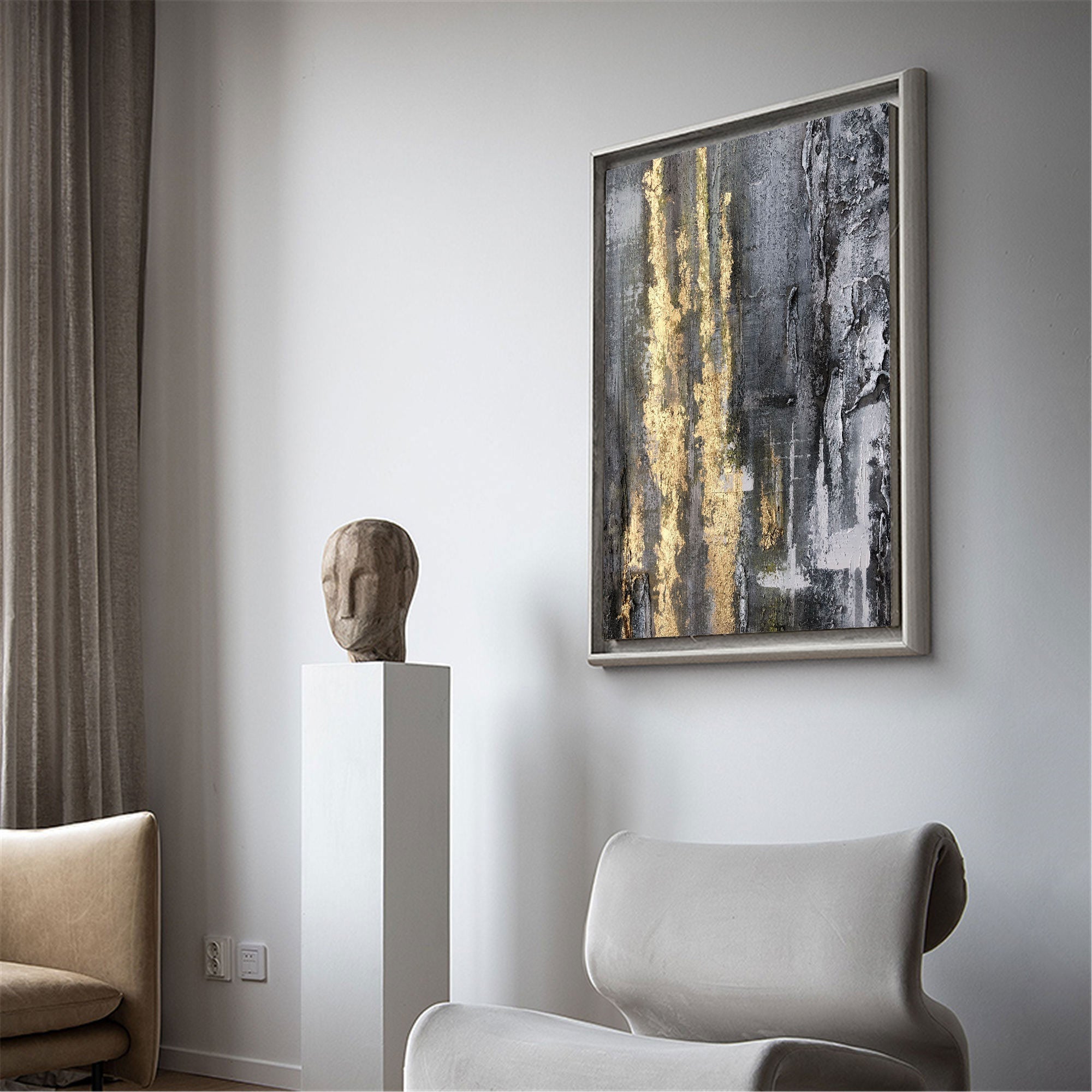 Gold Grey Abstract Painting #ABAV76