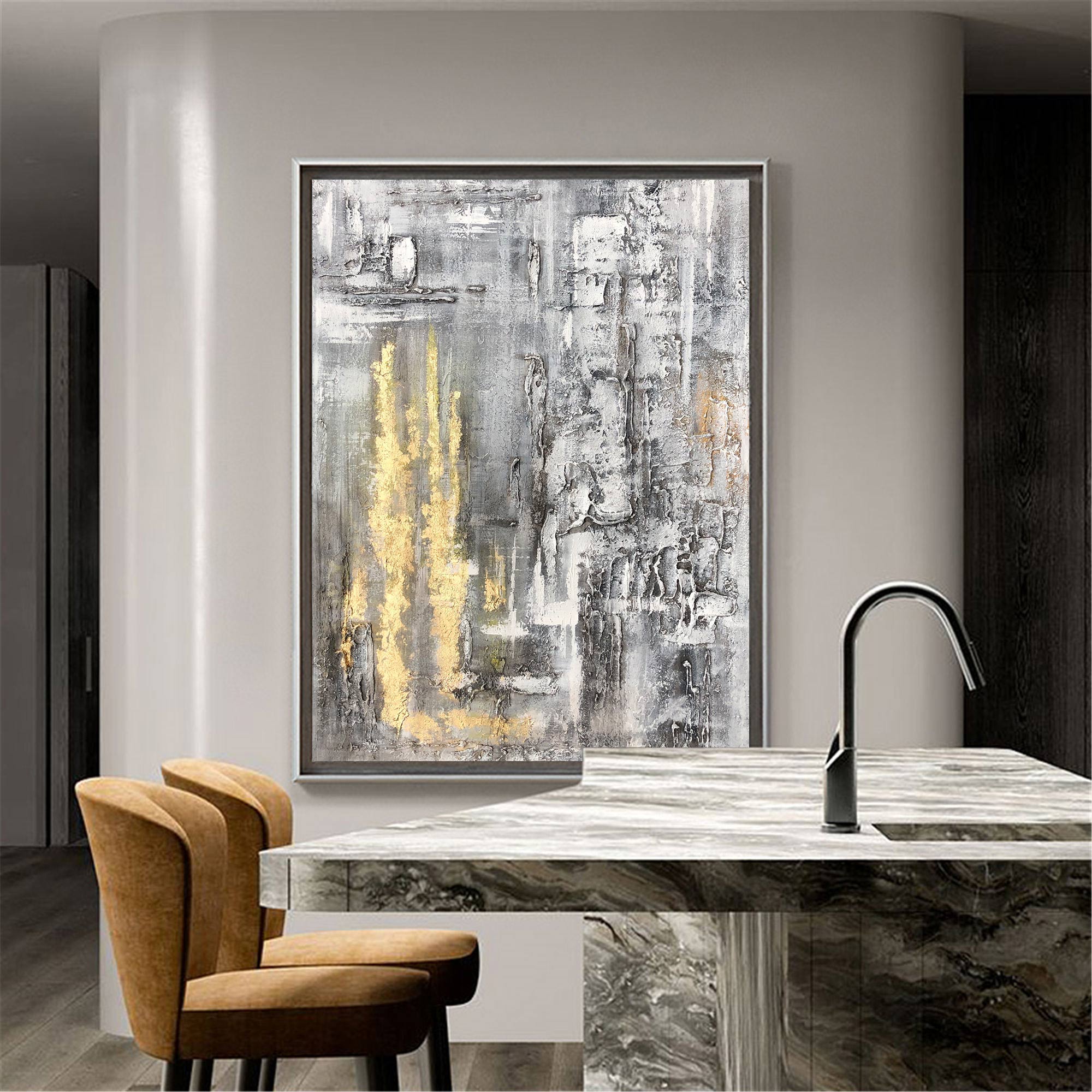 Grey And Gold Abstract Art #ABAV75