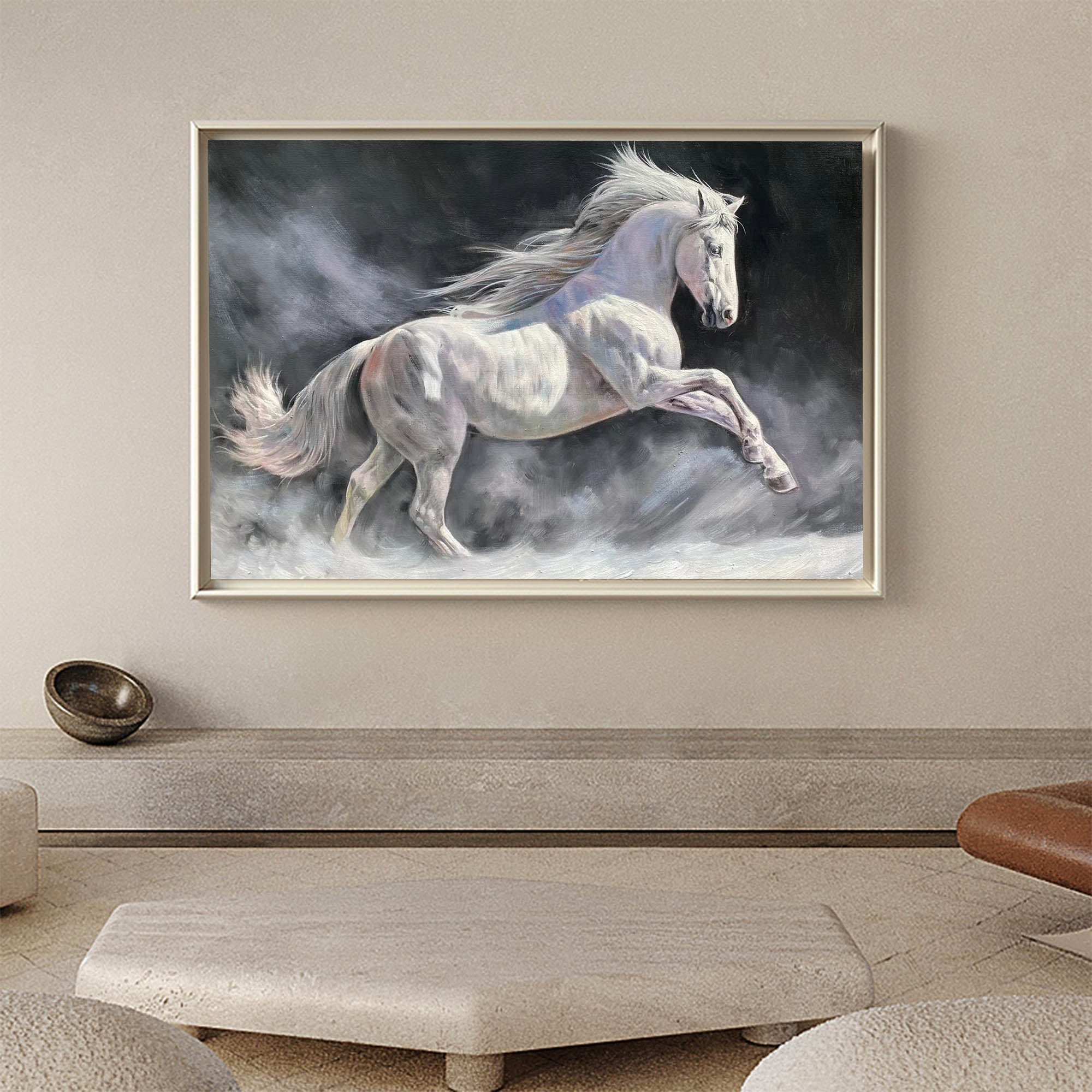 Running White Horse Painting #ANH42