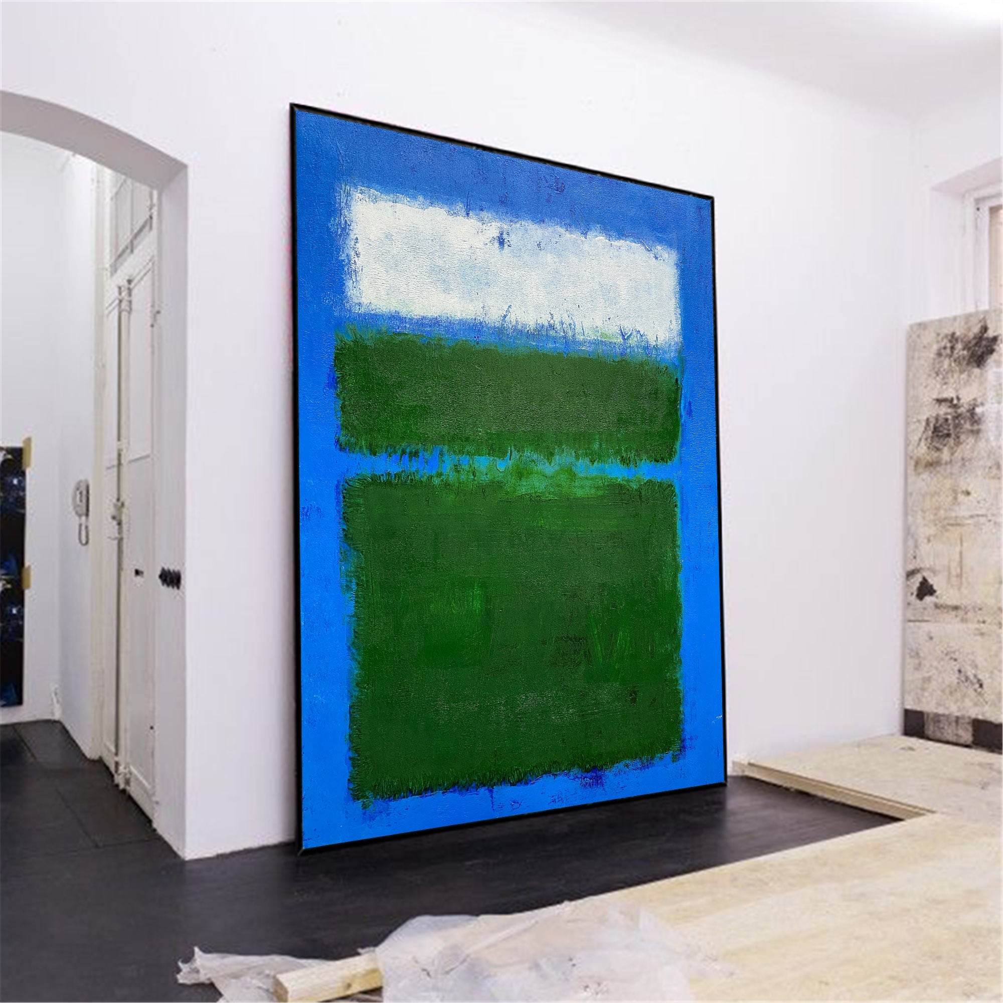 Peinture minimaliste bleue et verte #ABAV124