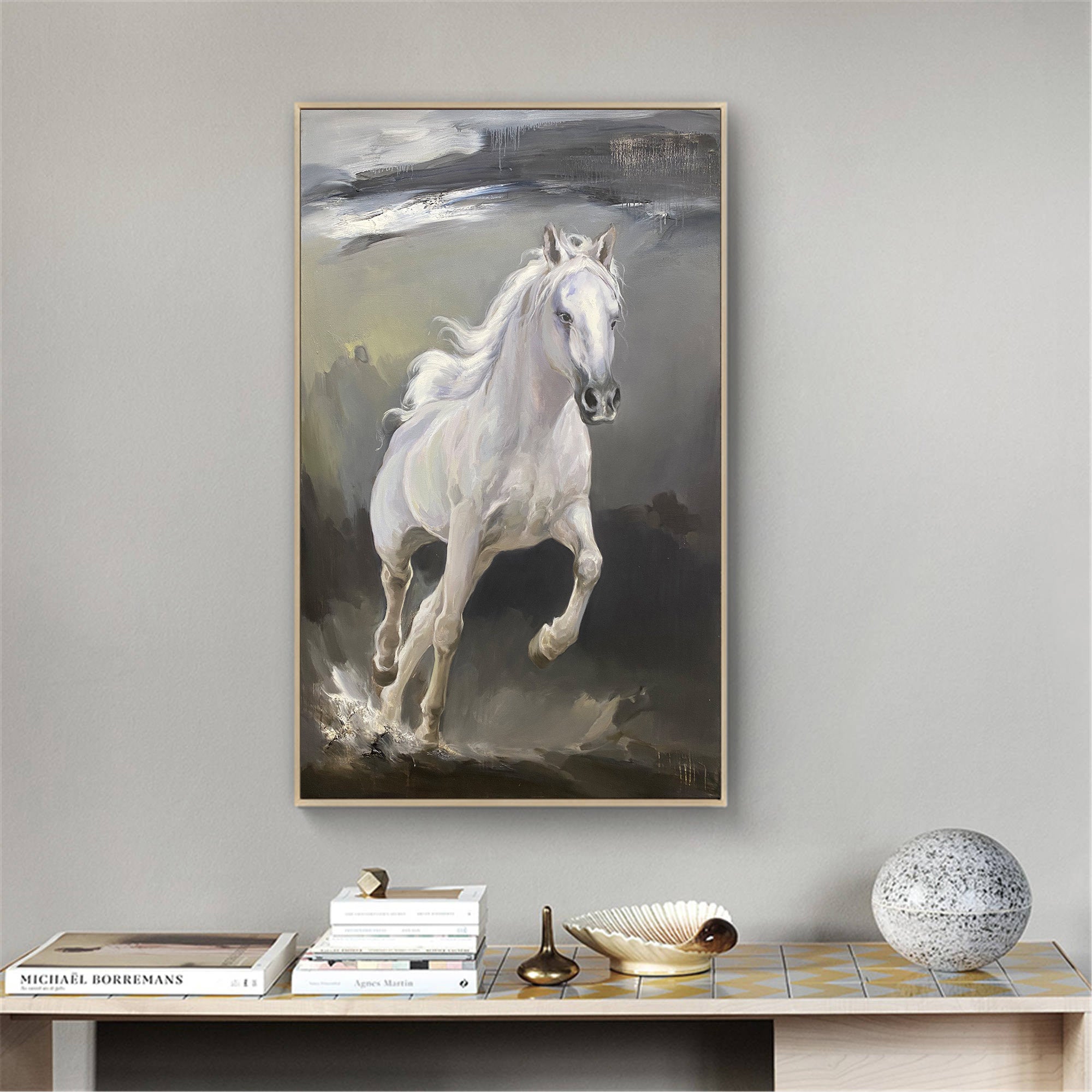 Running White Horse Painting #ANH32