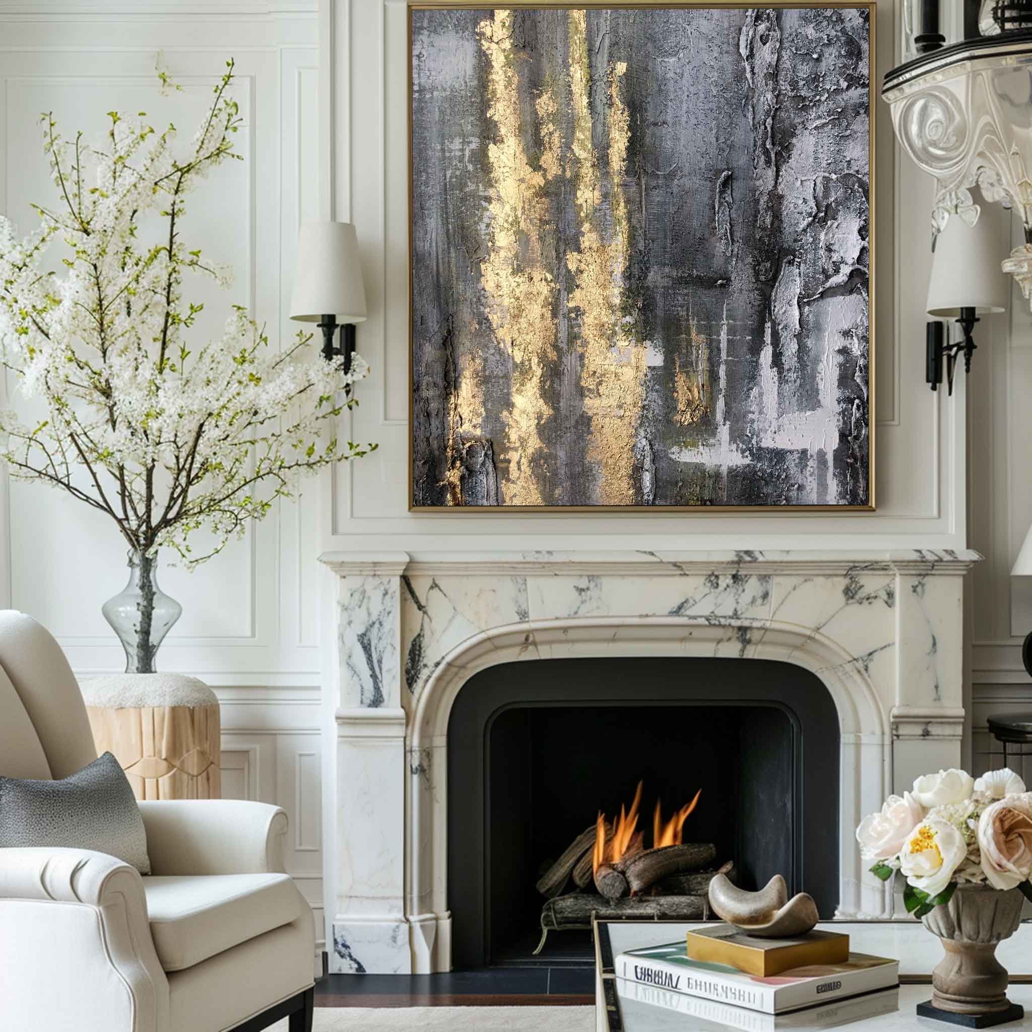 Gold Grey Abstract Painting #ABAV76