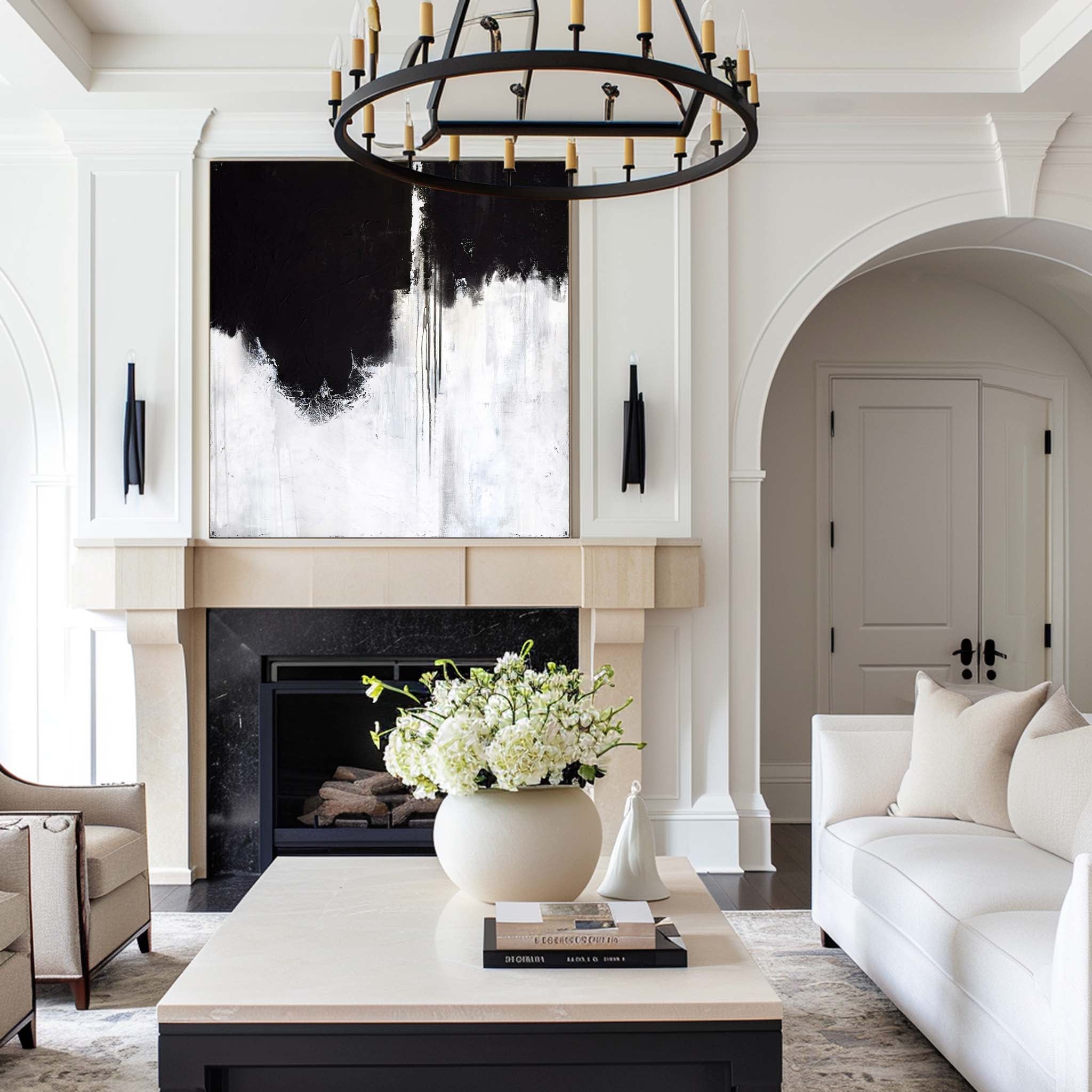 Large Black White Modern Painting #ABAS30