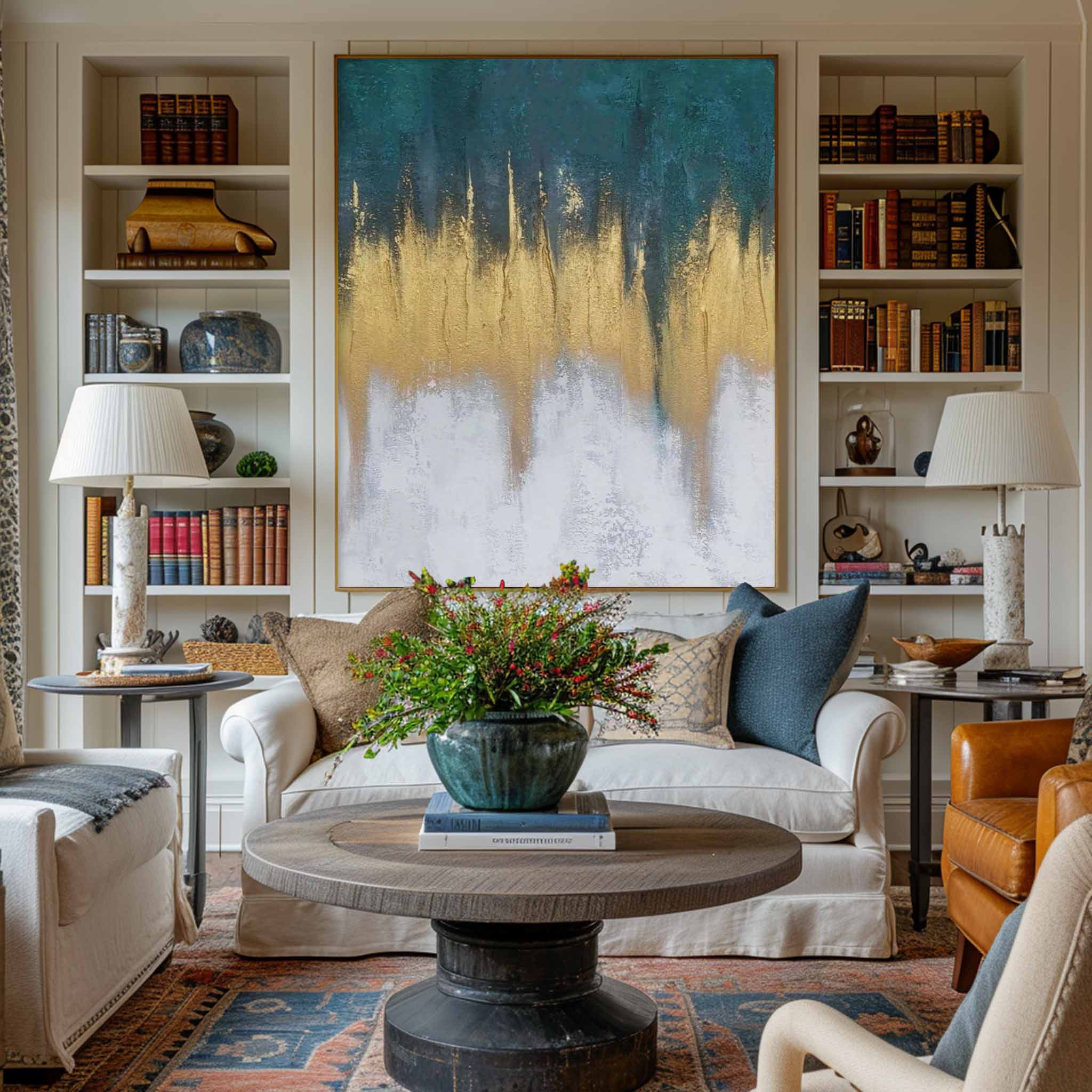 Abstract Blue And Gold Painting #ABAV157