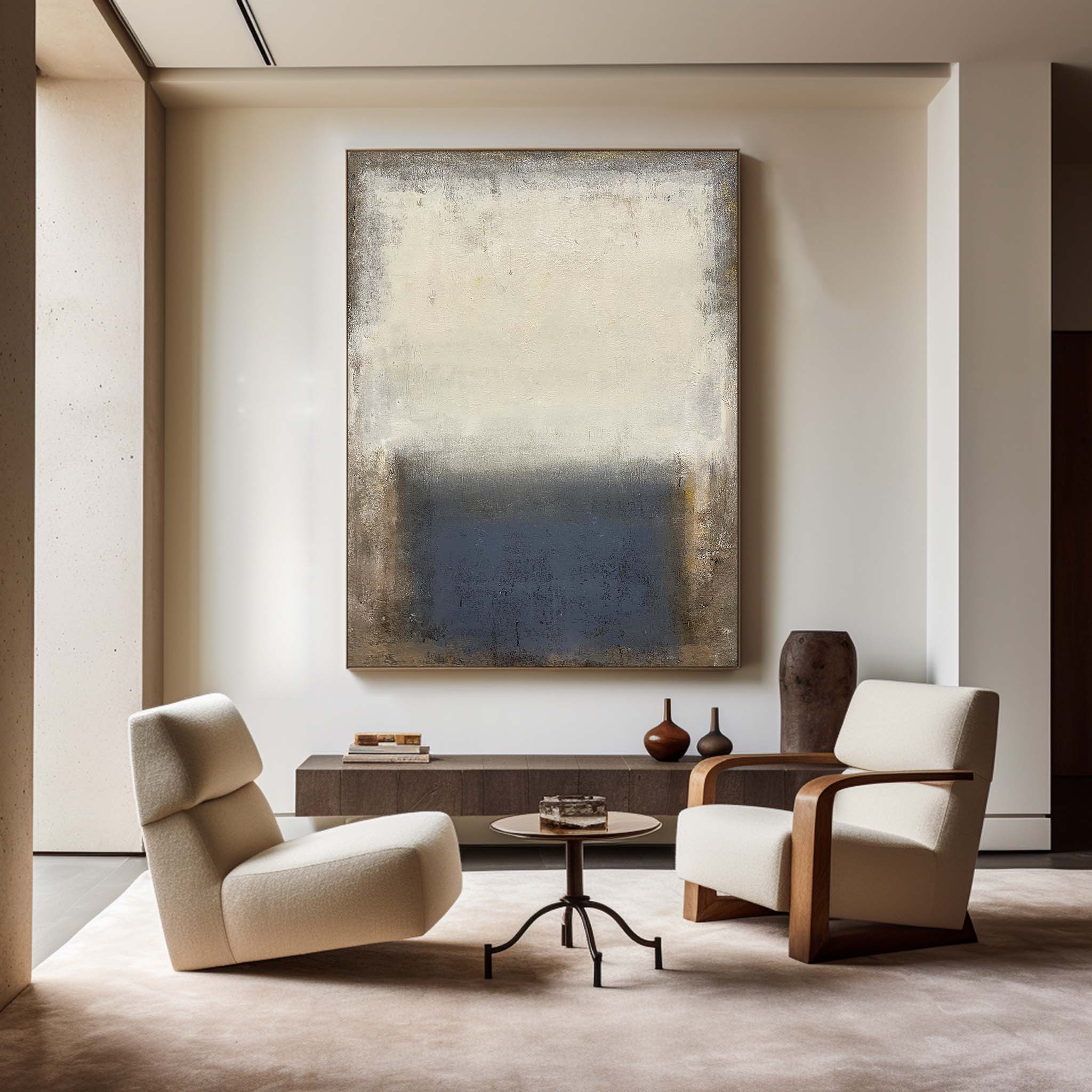 Beige And Blue Minimalist Painting #ABAV125