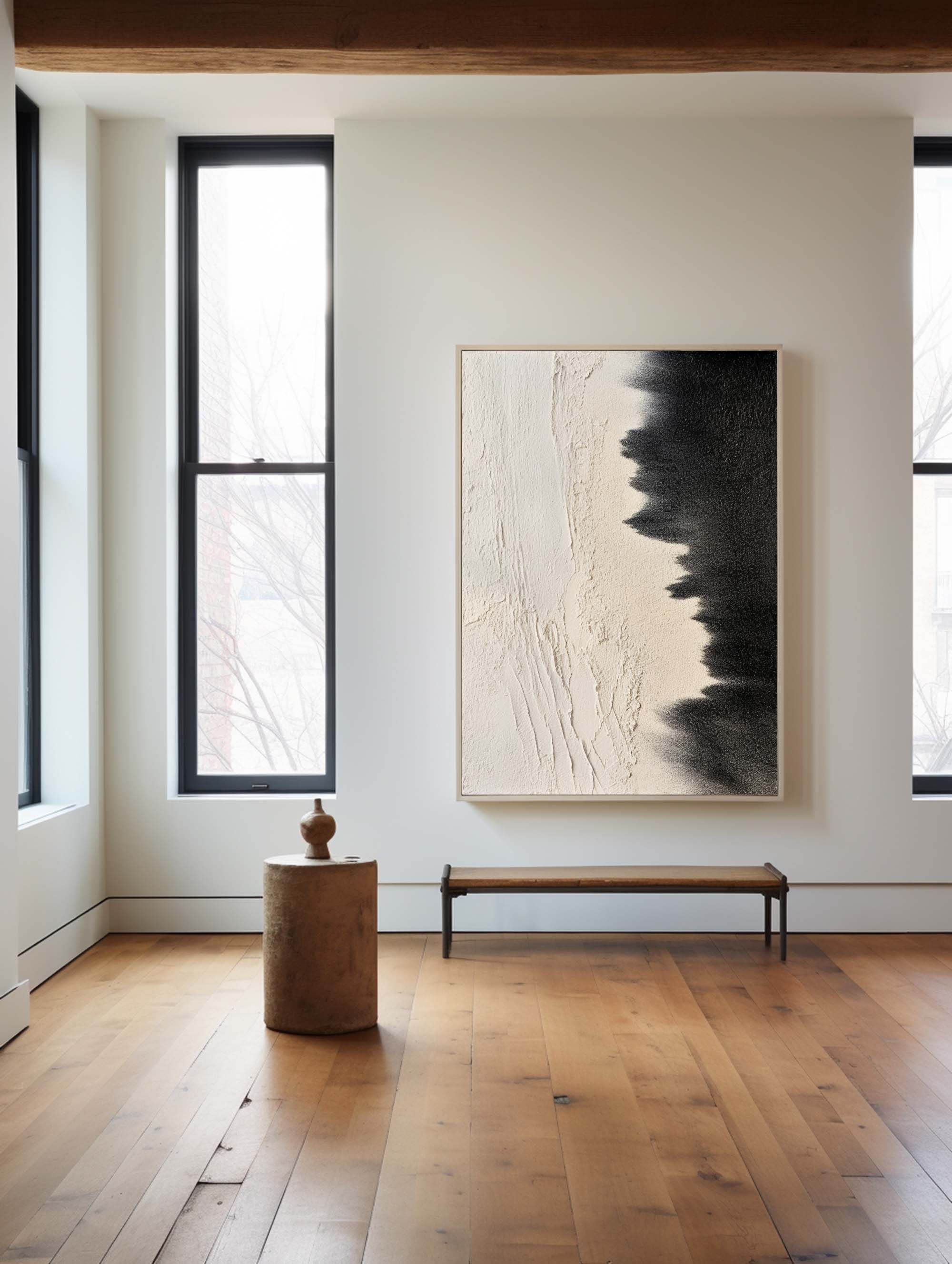 Peinture de paysage marin noir et beige #ABSV30