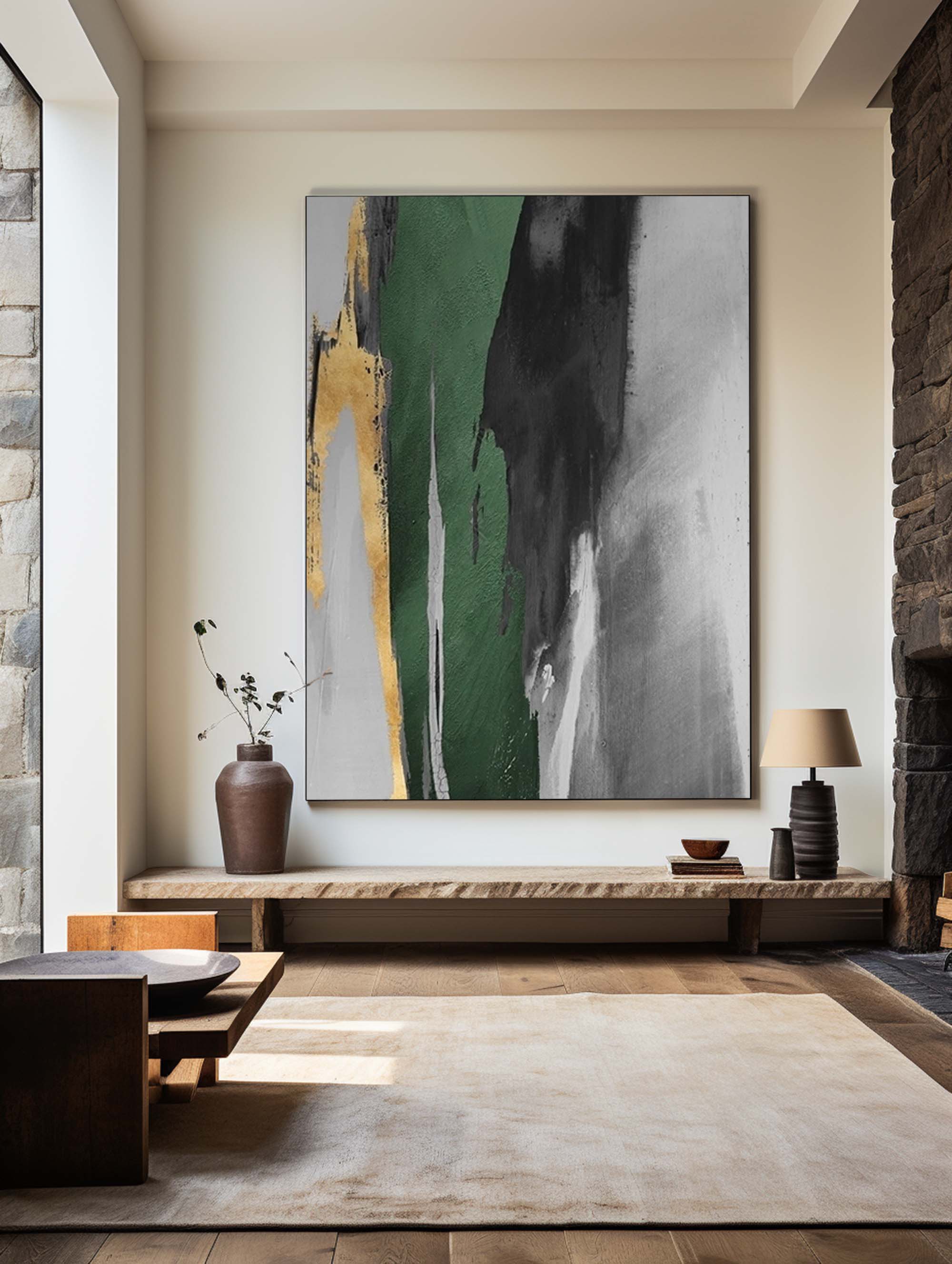 Green And Gold Abstract Painting #ABAV129