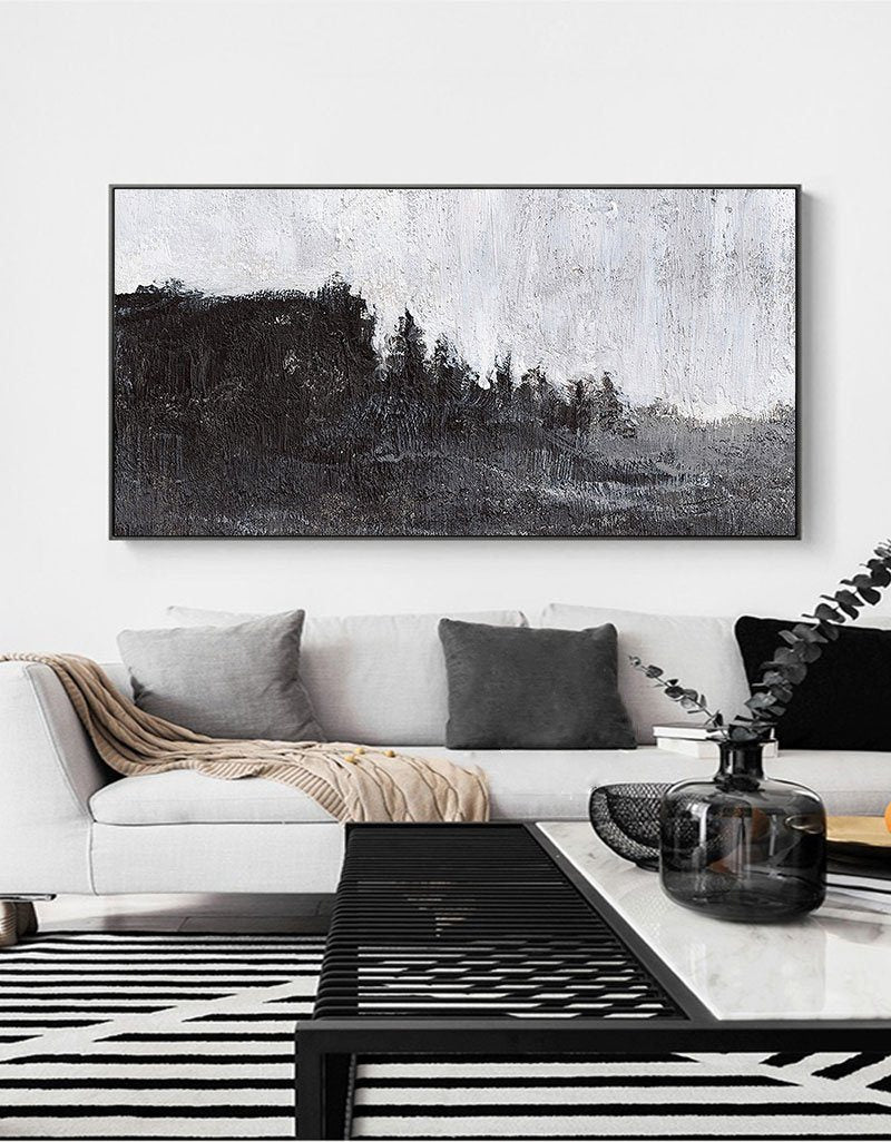 Black White Abstract Landscape Art #ABLP01