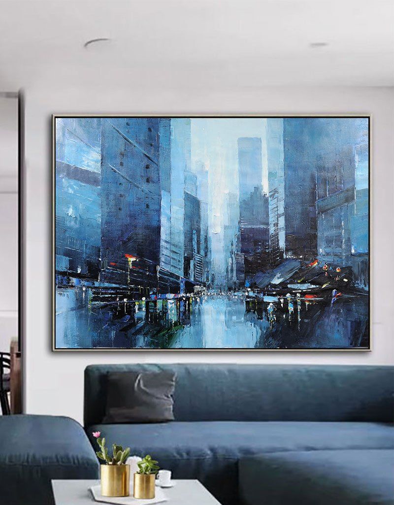 Blue Abstract Cityscape Art #URH01