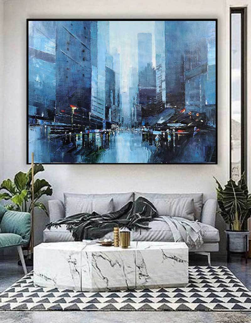 Blue Abstract Cityscape Art #URH01