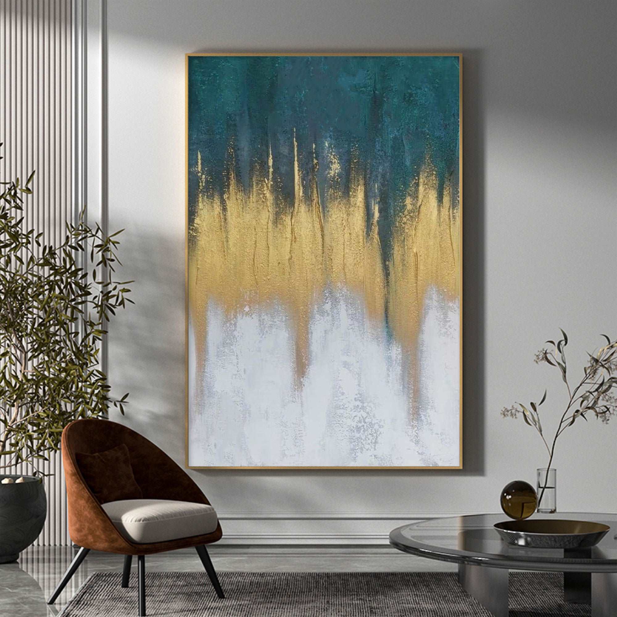 Abstract Blue And Gold Painting #ABAV157