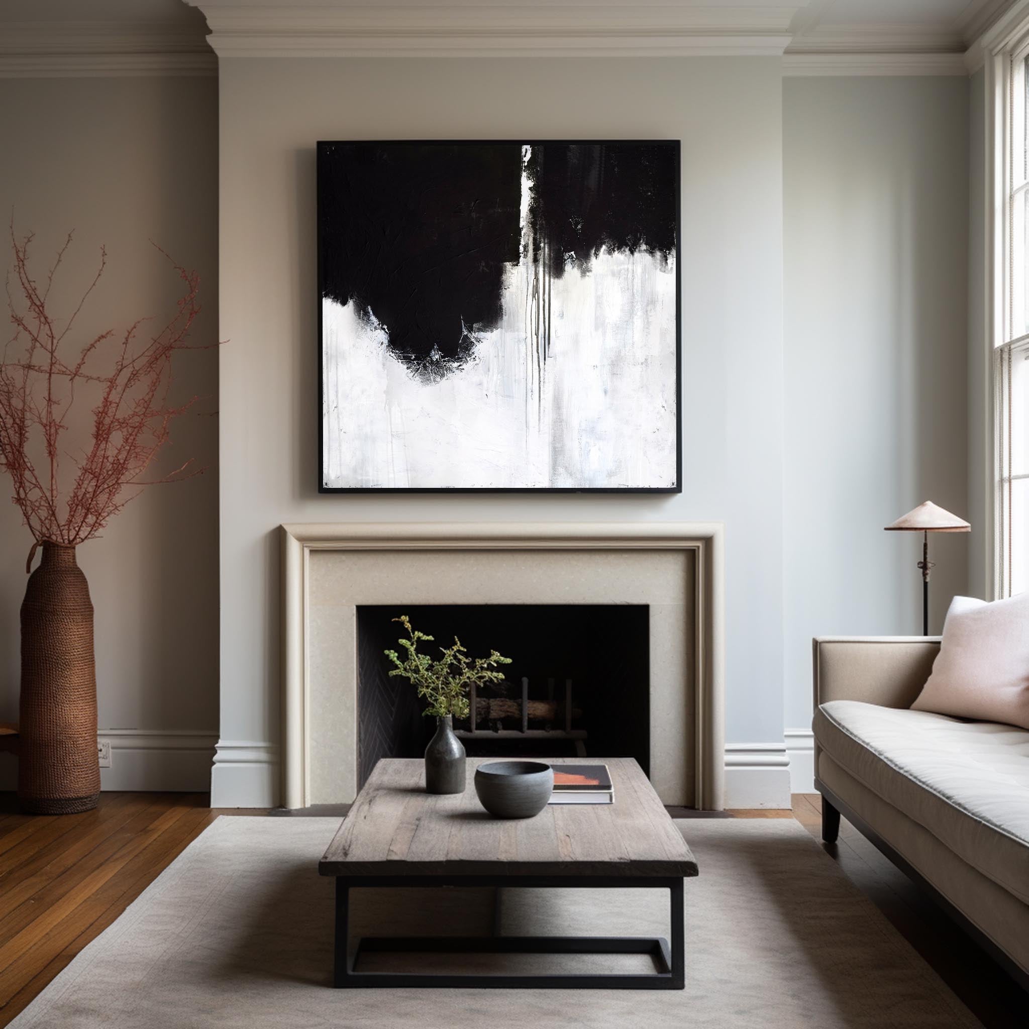 Large Black White Modern Painting #ABAS30