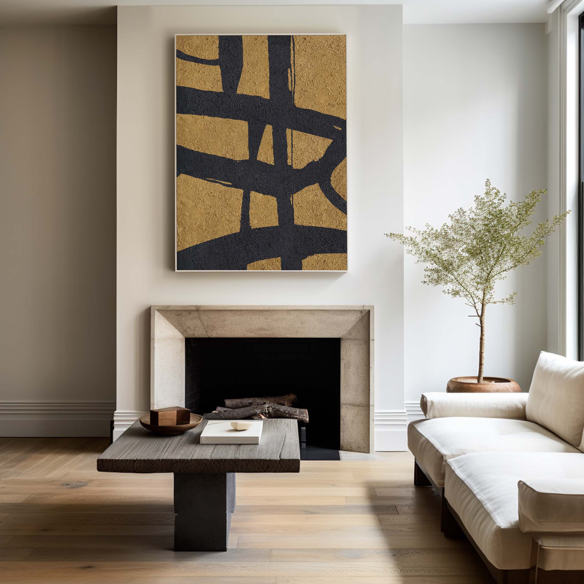 Black Gold Abstract Minimalist Painting #ABAV63