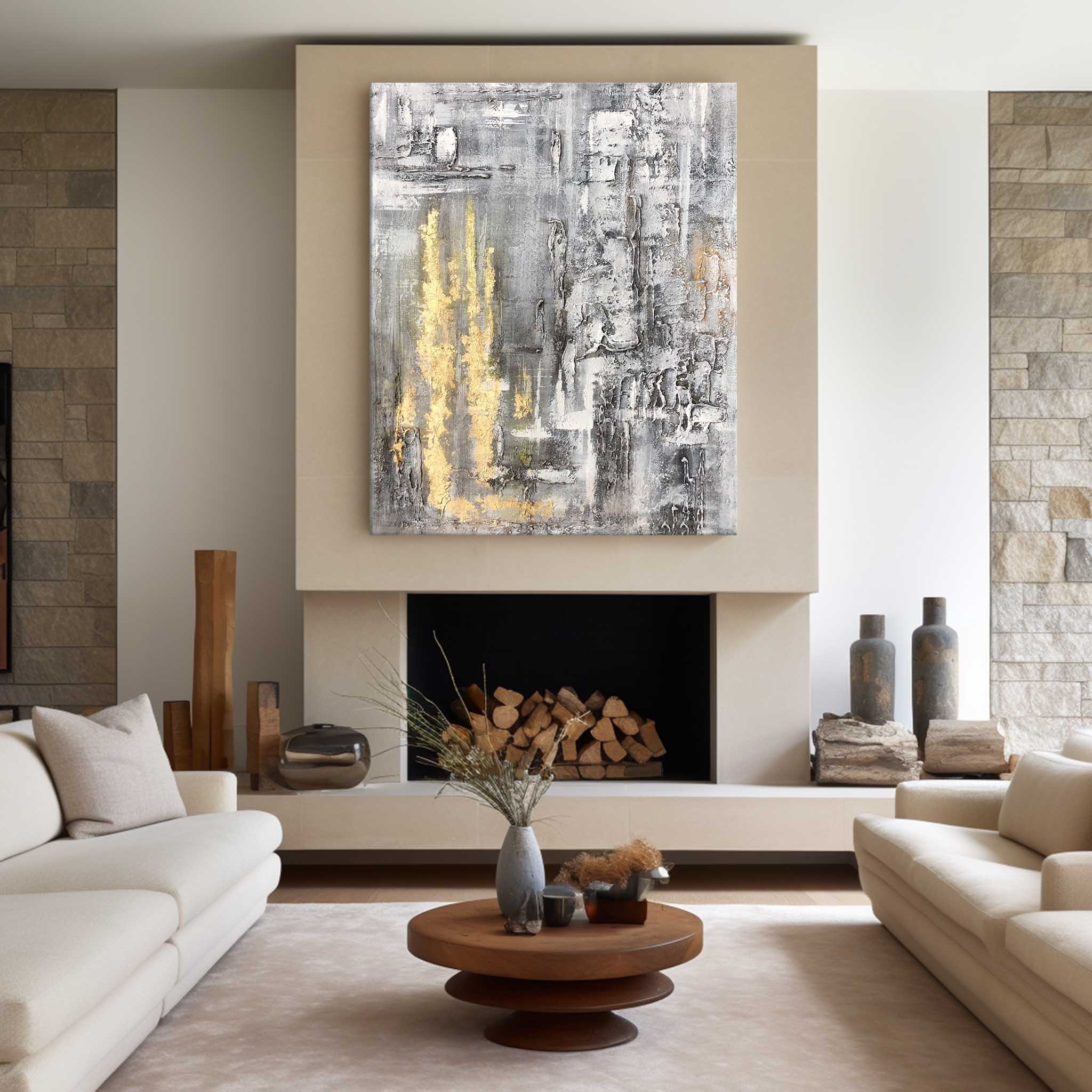 Grey And Gold Abstract Art #ABAV75