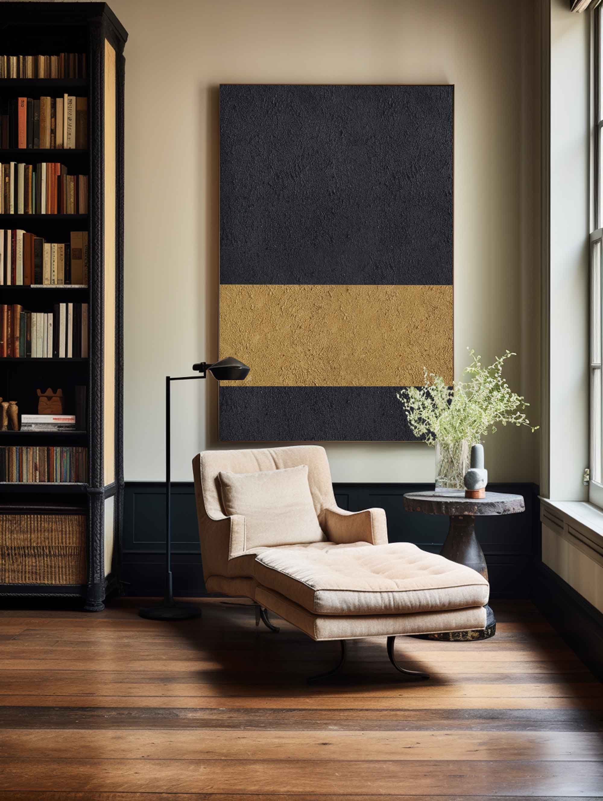 Peinture minimaliste en or noir #ABAV66