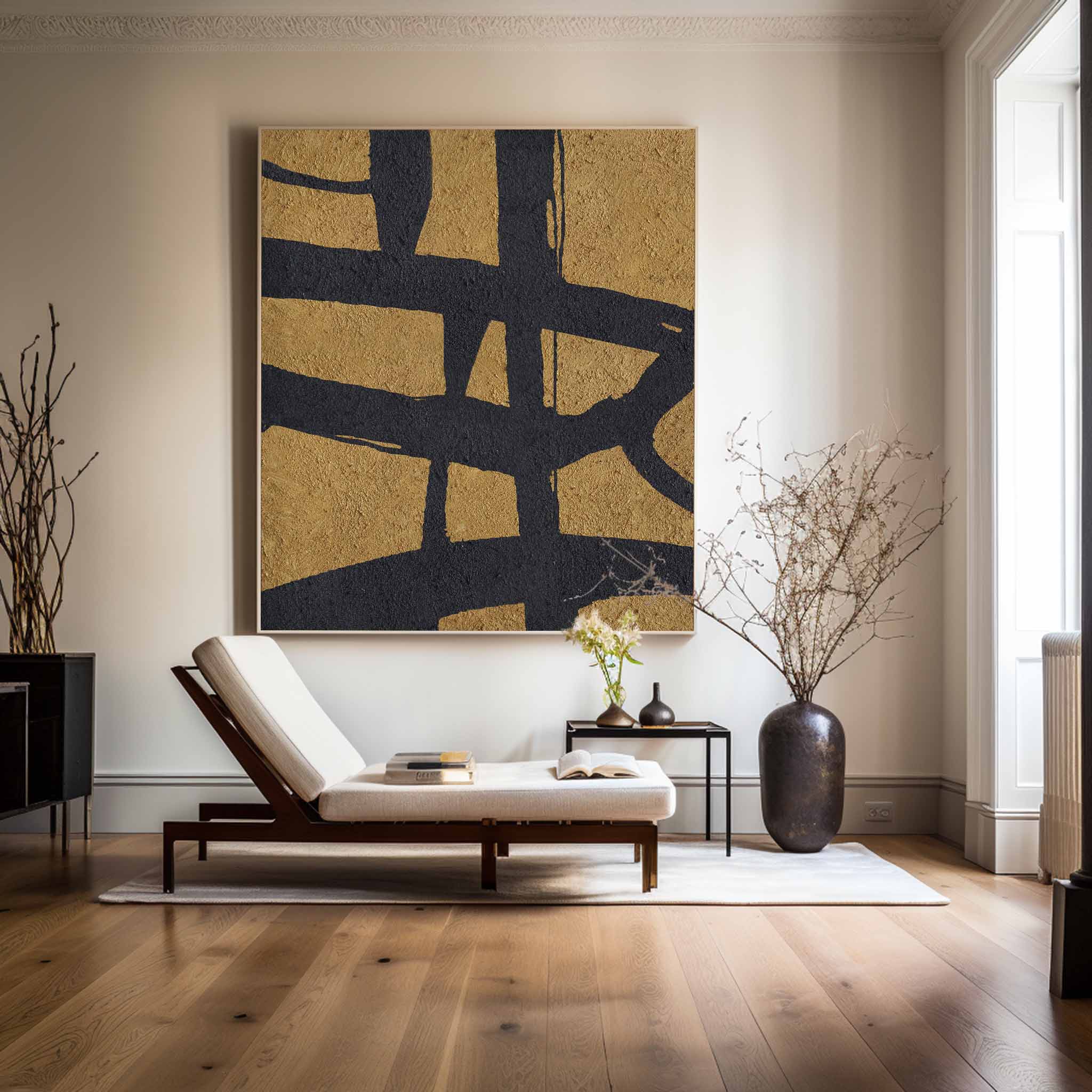 Black Gold Abstract Minimalist Painting #ABAV63
