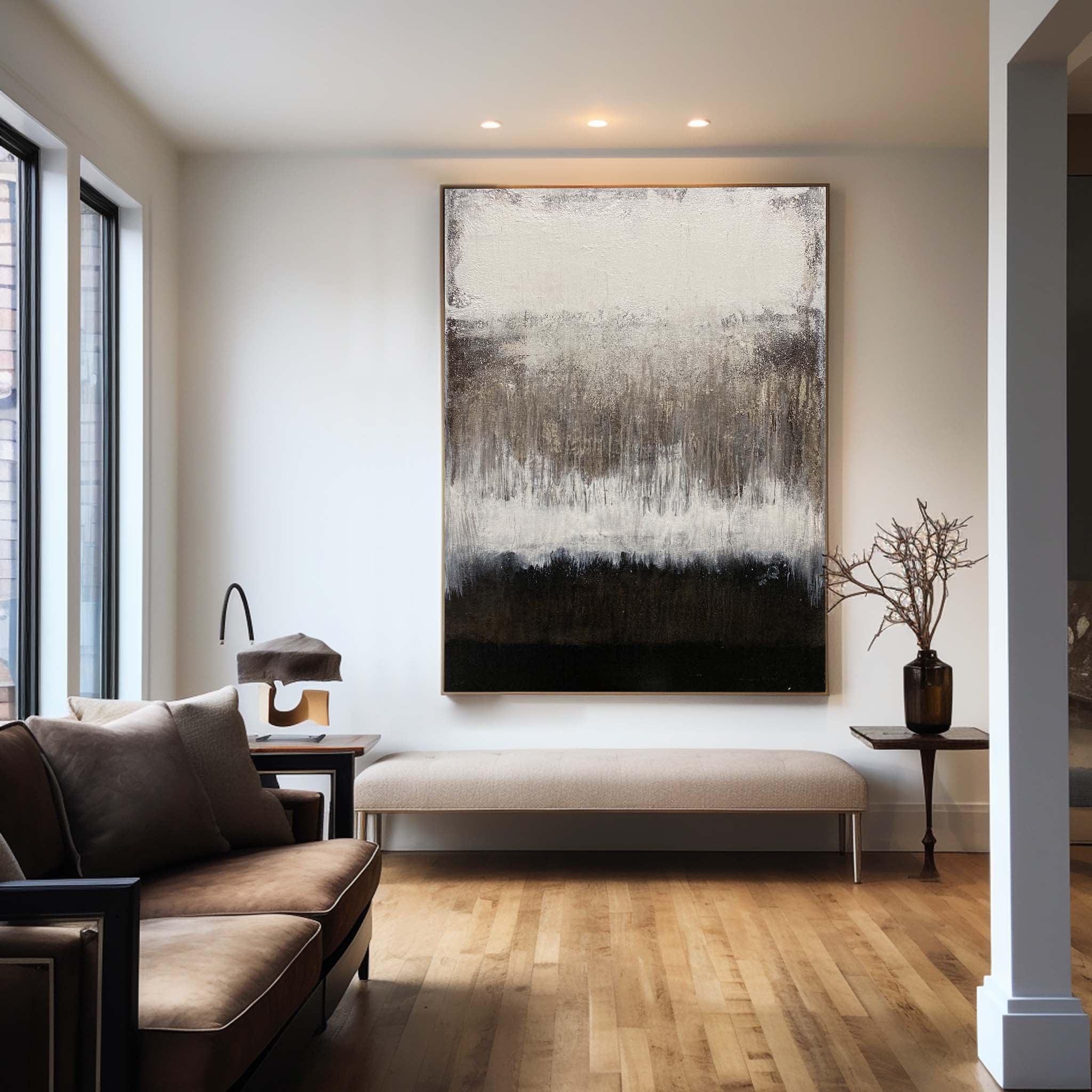 Black White Grey Abstract Painting #ABAV119