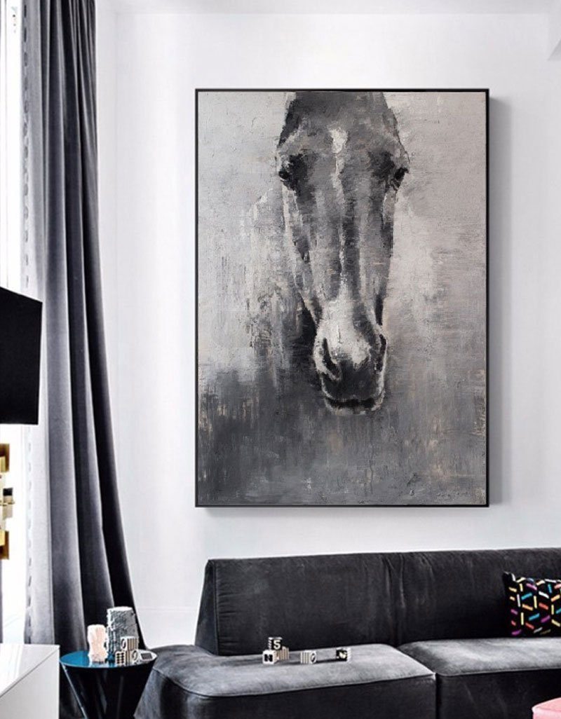 Grey White Abstract Horse Art #ANH02