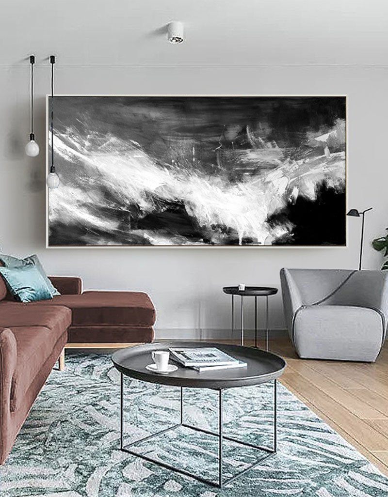 Large Black And White Abstract Painting #ABAP02