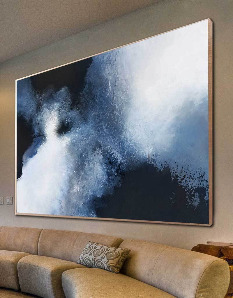 Large BLue Black Abstract Art #ABAH11