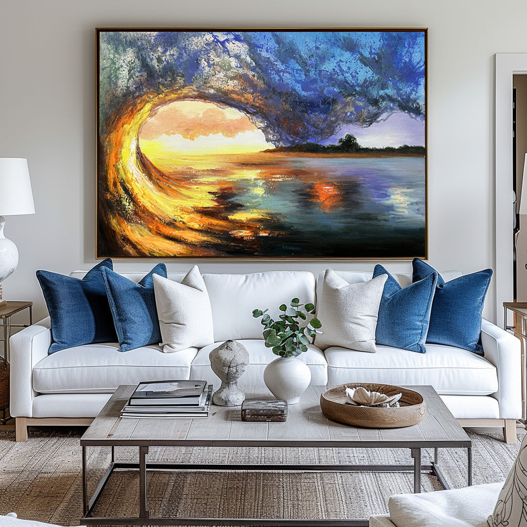 Sunset And Ocean Landscape Painting #ABSH42