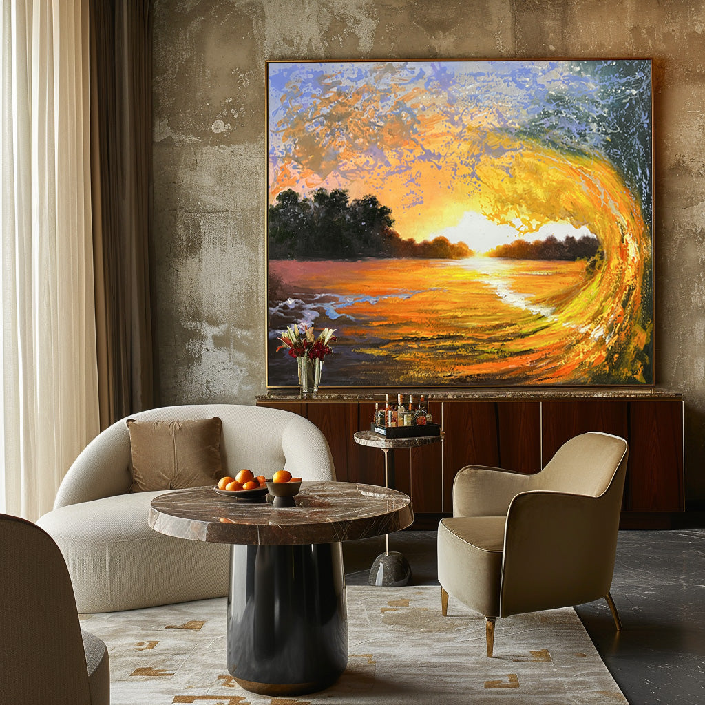 Sunset And Wave Painting #ABSH45