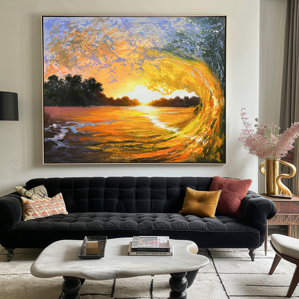 Sunset And Wave Painting #ABSH45