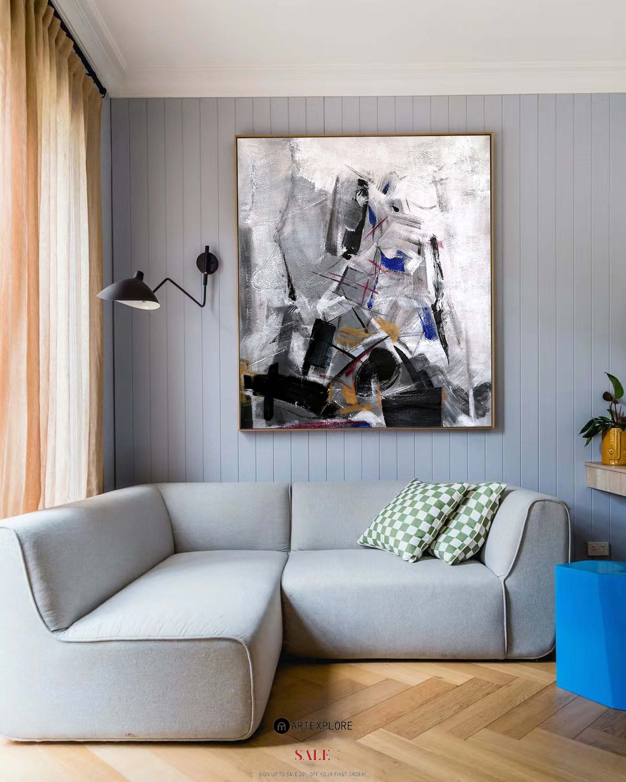 Black White Abstract Painting #ABAV03