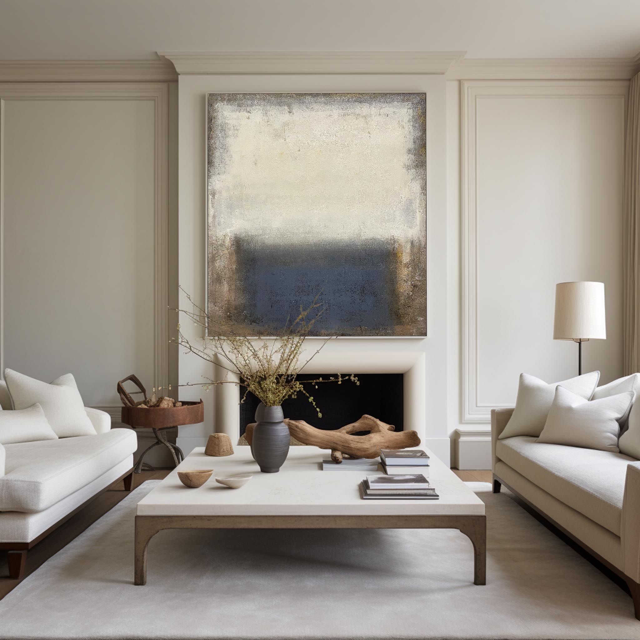 Beige And Blue Minimalist Painting #ABAV125