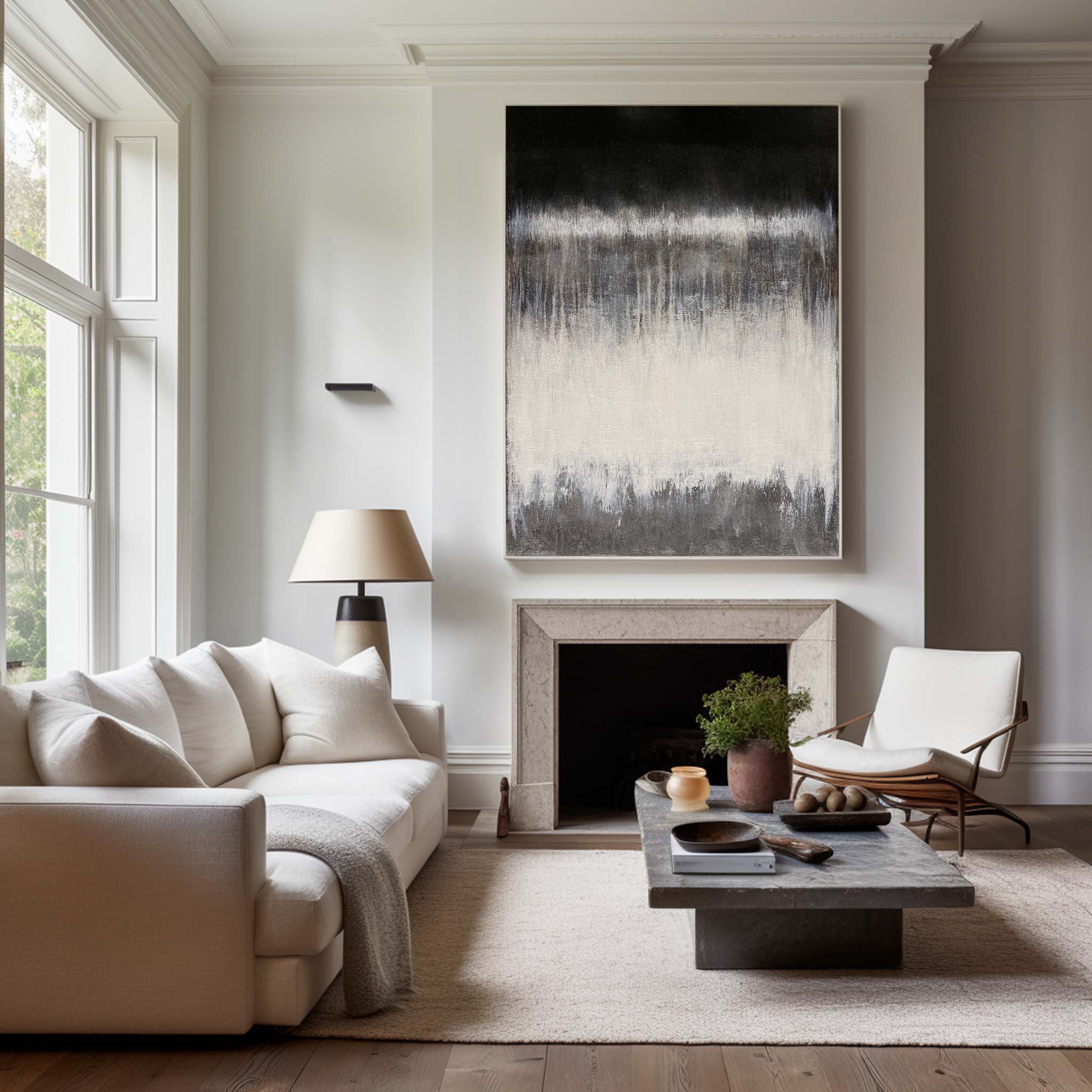 Black White Grey Abstract Painting #ABAV120