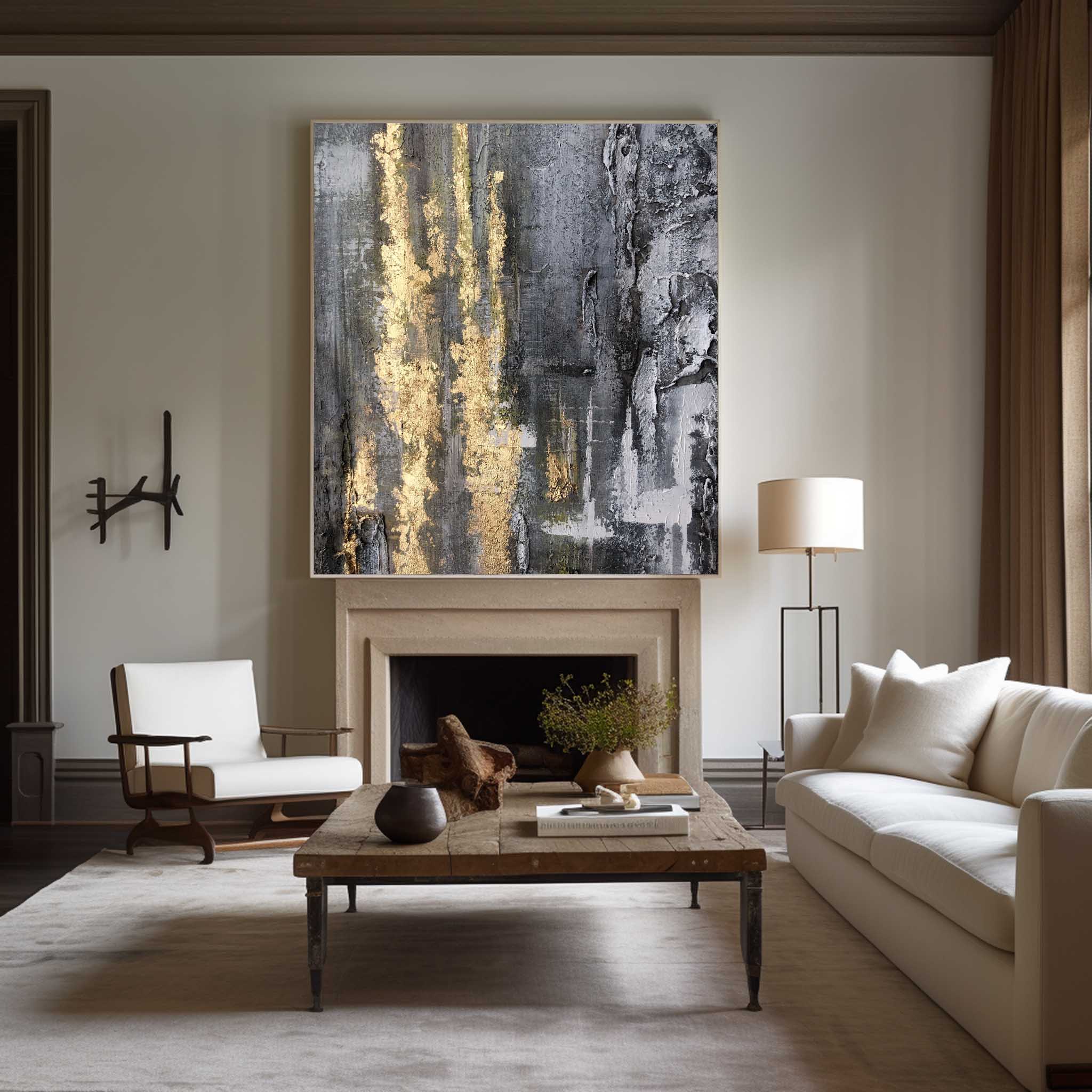 Gold Grey Abstract Painting #ABAV76
