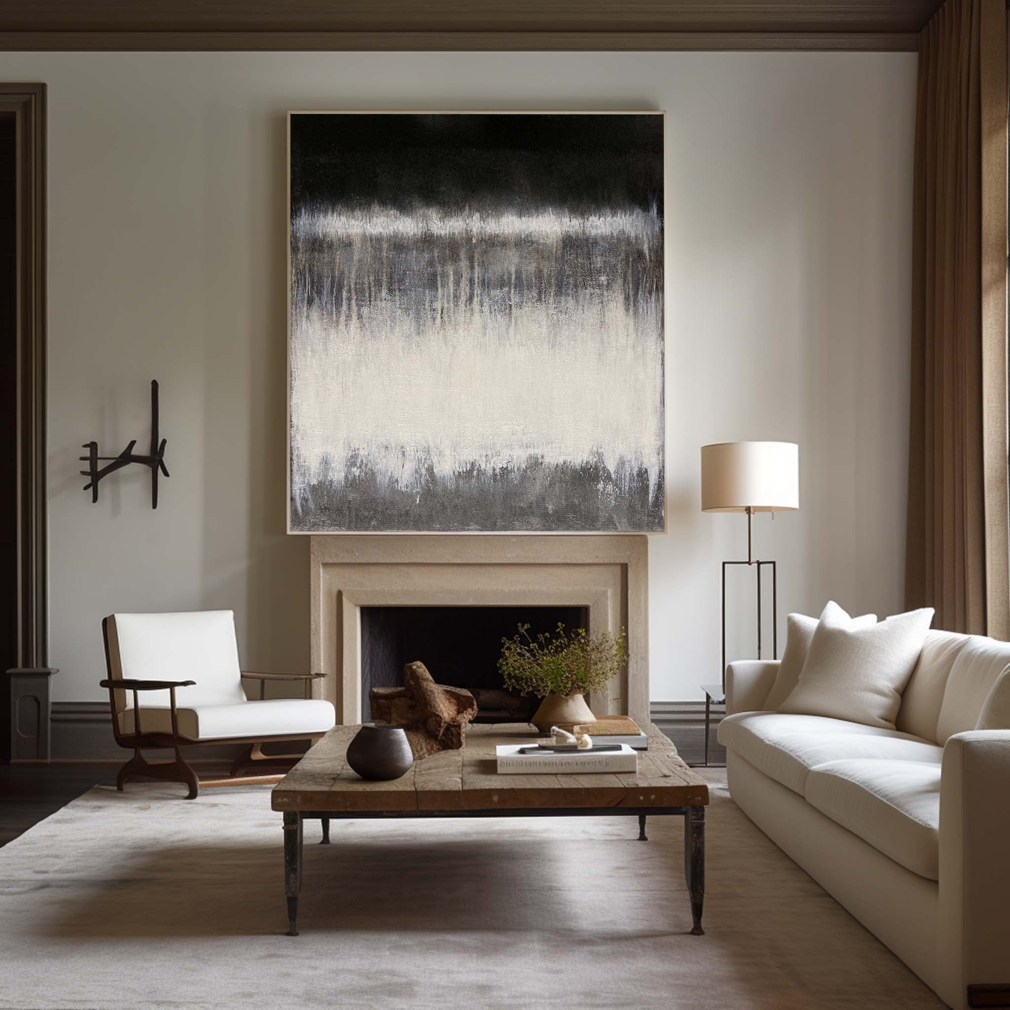 Black White Grey Abstract Painting #ABAV120