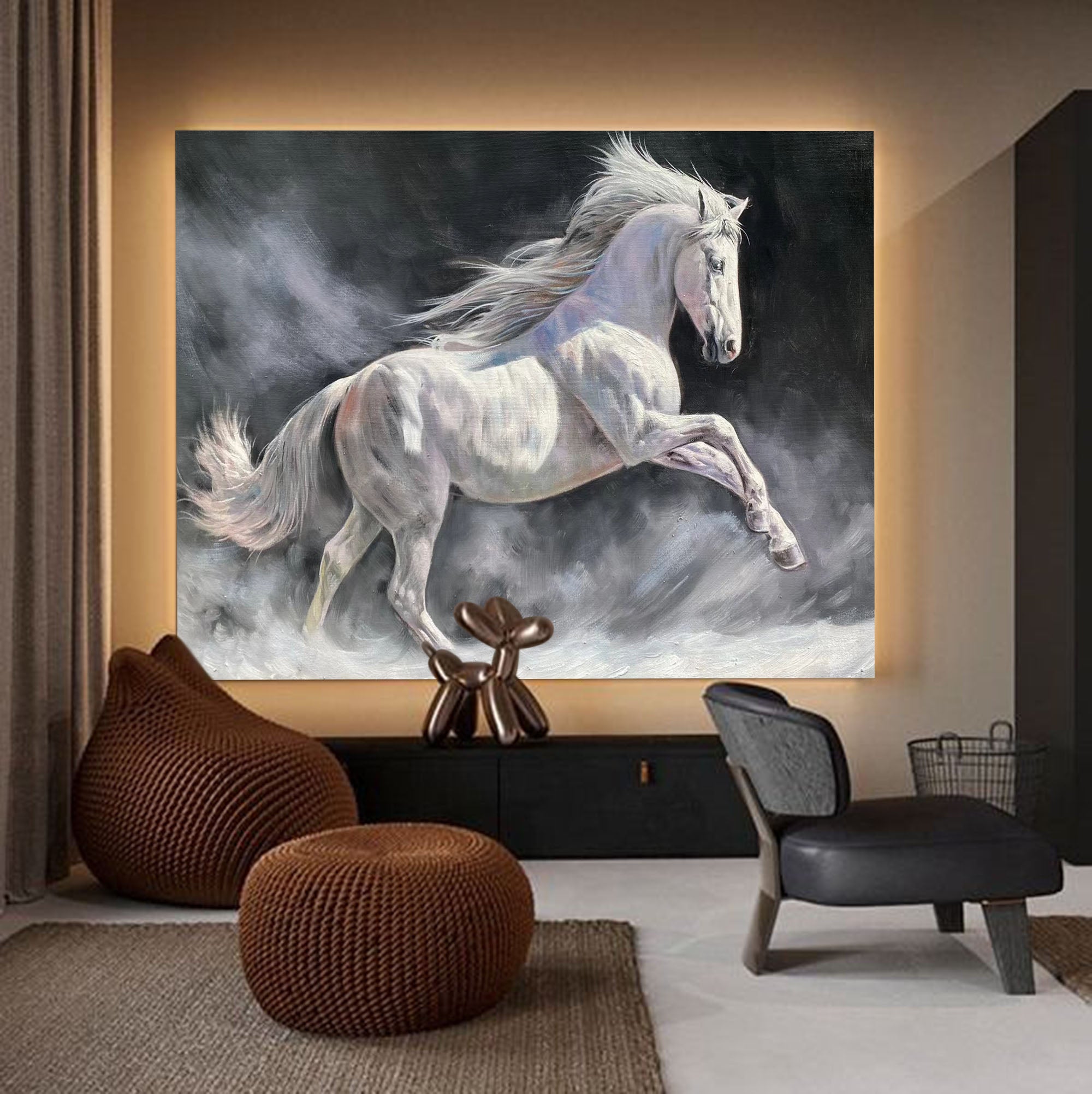 Running White Horse Painting #ANH42